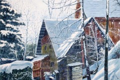 Chalet-sous-la-neige,aquarelle,format 40 x 30