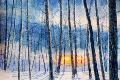lever-de-soleil-sur-la-neige,aquarelle,format 40 x 30